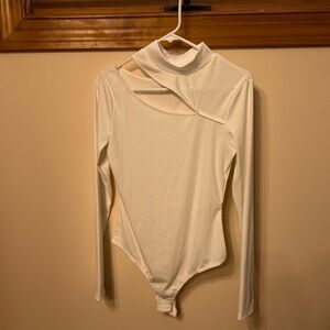 Le Lis White Asymmetrical Long Sleeve Bodysuit
